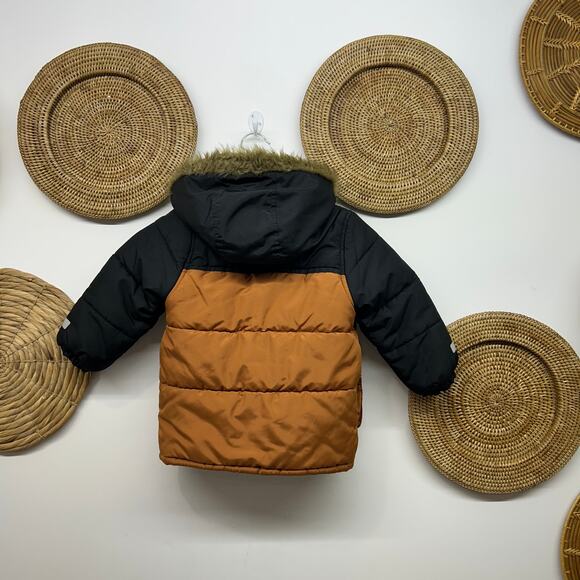 Carter's Winter Coat Toddler Kids Boys 3T Brown Black Faux Fur Trim - Picture 2 of 3